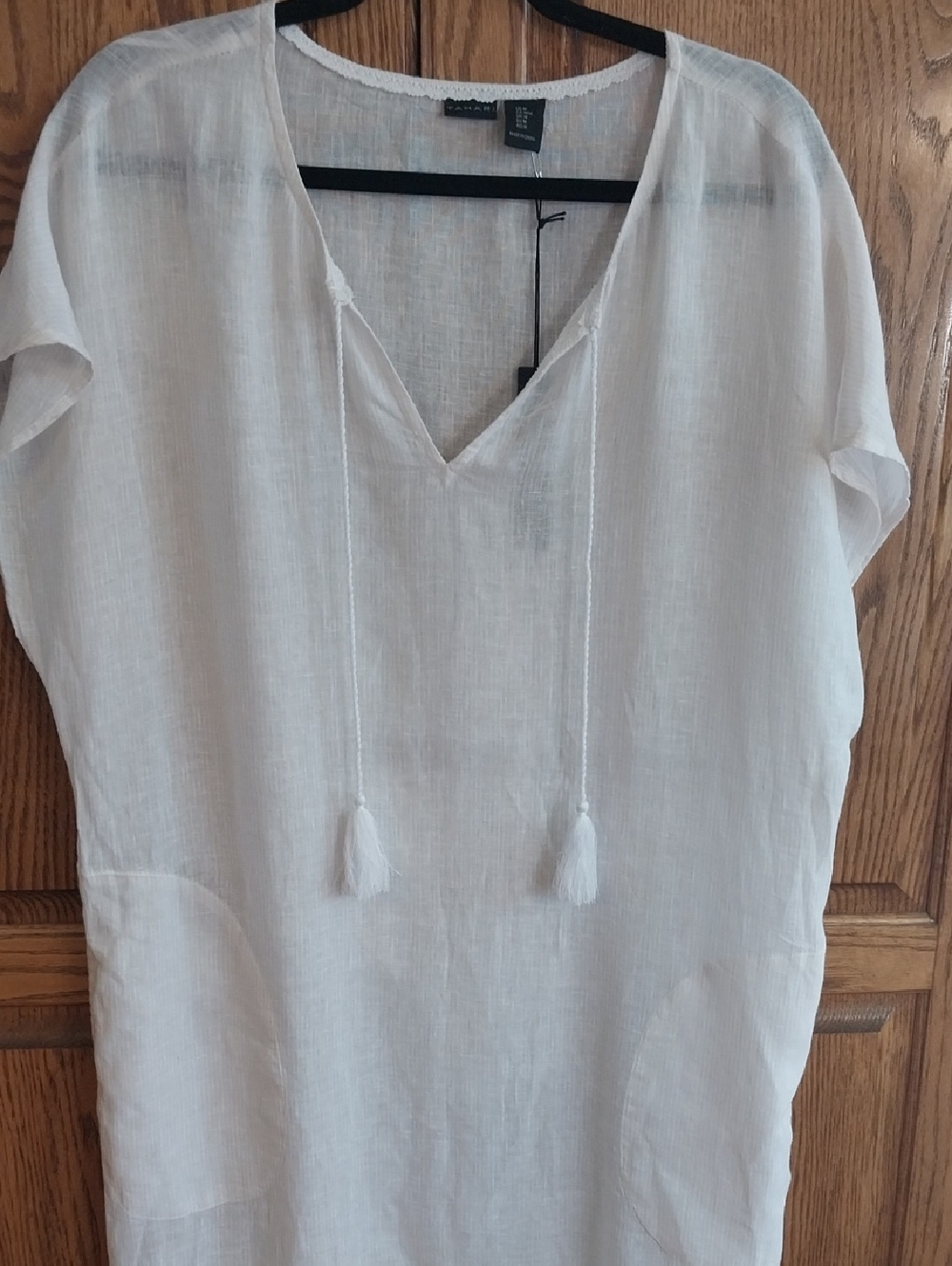 Tahari NWT Women's Linen Rayon Beach Cover Up Maxi Dress Size Medium White